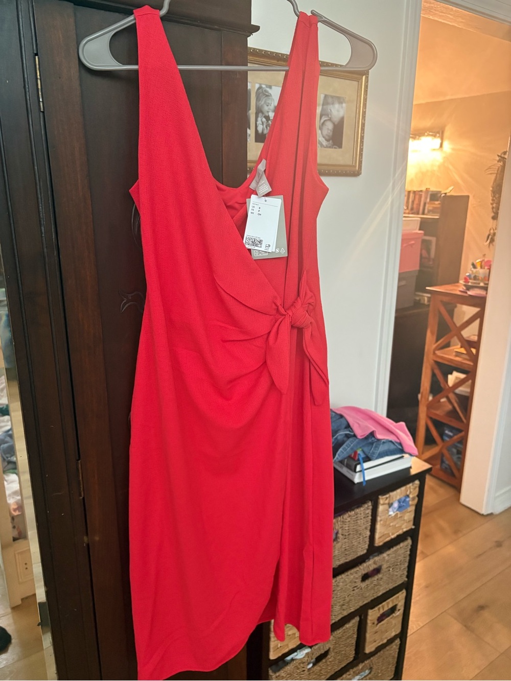 H&M Red Wrap Midi Dress with Side Tie